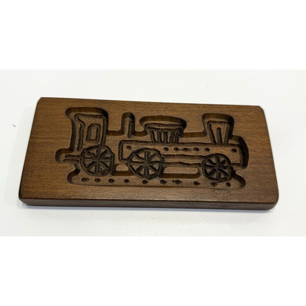 Vtg Wooden Train Cookie Mold 7” Hand Carved Kitchen Baking Collectible Wall Art